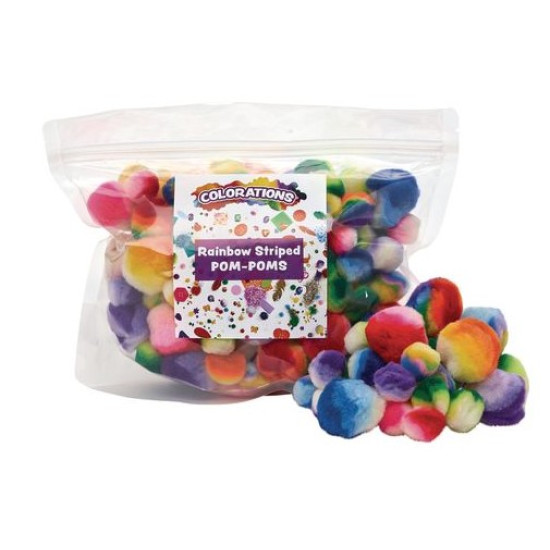 Rainbow Striped Pom Poms 180 pack
